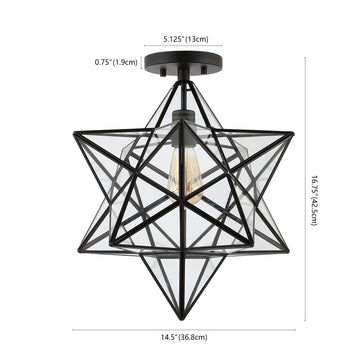 Ava 14.5" Farmhouse Bohemian Iron/Glass LED Semi Flush Mount - JONATHAN Y